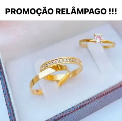 Alianças de Noivado Gold 2mm + Anel Solitário - artesanato de TM JOIAS