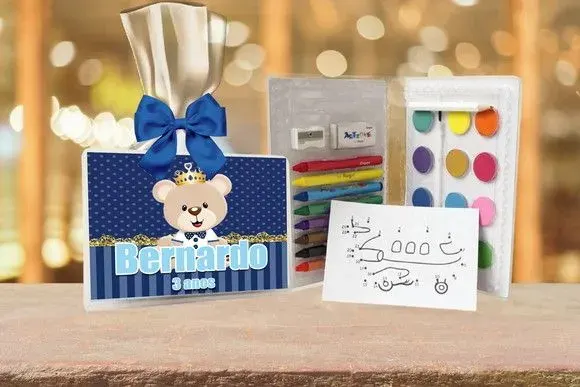 Estojo de Pintura Ursinho Realeza Azul Personalizado - artesanato de Artmanha Lembrancinhas