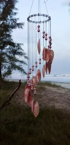 Filtro dos Sonhos Rosa Mobile Sereias de Conchas Naturais - artesanato de ilha arte mar