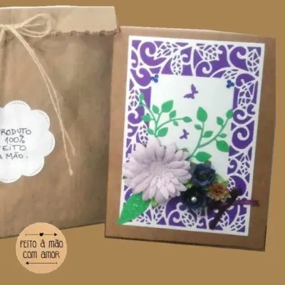 Cartão Caseiro - Flores Violetas - artesanato de Ateliê de Criação Usina Caseira