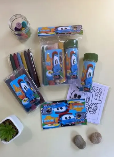 Kit Massinha + Giz + Bolha - Léo Caminhao Personalizado - artesanato de Mi Papelaria Criativa
