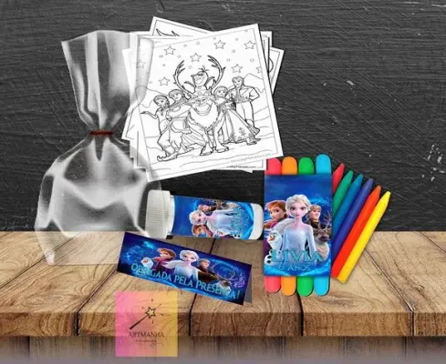 Kit Massinha + Giz + Bolha Frozen Personalizado - artesanato de Artmanha Lembrancinhas