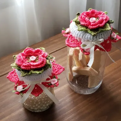 Capas para Tampa Pote 500 Grs em Crochê Tulipa (unid.) - artesanato de Mari Crochê feito com carinho!