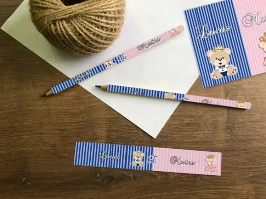 Lápis Chá Revelação Personalizado - artesanato de Mi Papelaria Criativa