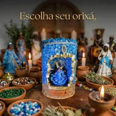 Gruta Sagrada Orixá Artesanal com LED e Castiçal 16cm - Totalmente Personalizável - artesanato de Casa Colombo Artesanal