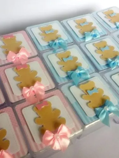 Caixa acrílica Chá revelação ursinhos - artesanato de Fina Essência Papelaria Personalizada
