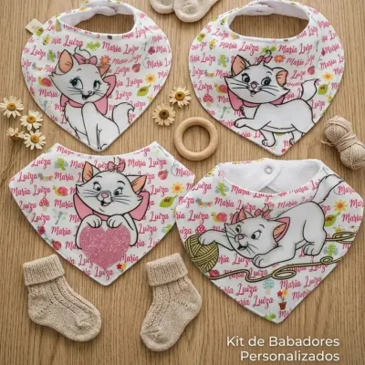 Kit 4 Babadores de Bebê Personalizados | Tema Gatinha Fofa - artesanato de Innovare Studio
