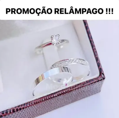 Par Alianças de Namoro Prata 950 2mm + Anel Solitário - artesanato de TM JOIAS
