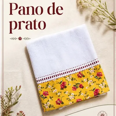 Pano de prato artesanal - com barrado de tecido 11 - artesanato de Djulik