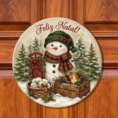 Guirlanda de Natal enfeite de porta Placa decorativa MDF 33 cm Boneco de Neve Presentes - artesanato de Limão e Amora Festas
