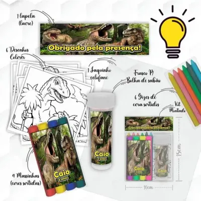 Kit Massinha + Giz + Bolha Dinossauro Personalizado - artesanato de Mi Papelaria Criativa