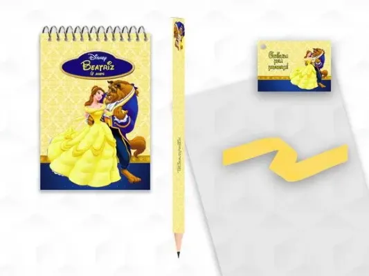 Bloquinho com Lápis Bela e a Fera Personalizado - artesanato de creativitybynina