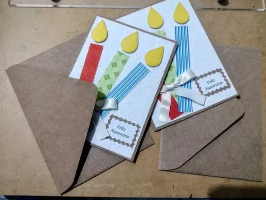 Cartão de Aniversário - Velas Coloridas - artesanato de Ateliê de Criação Usina Caseira