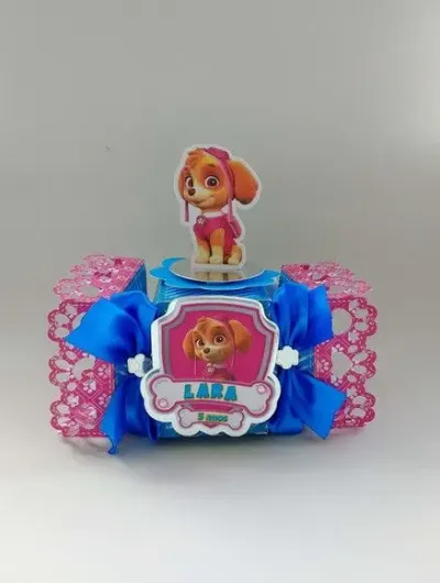 Caixa Bala Patrulha Canina Rosa Sky - artesanato de Fina Essência Papelaria Personalizada