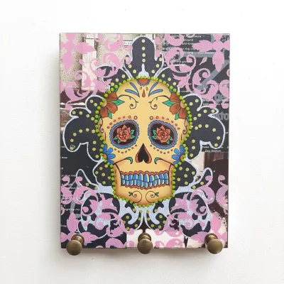 Porta Chave Caveira Estampada 3 - artesanato de Estudio Bananeira