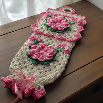 Puxa Saco em Crochê Rosa Mesclado - artesanato de Mari Crochê feito com carinho!