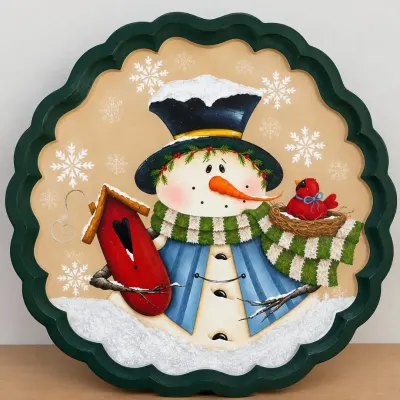 Placa Decorativa de Natal Redonda - Boneco de Neve - artesanato de Flor Seca Casa e Ambiente