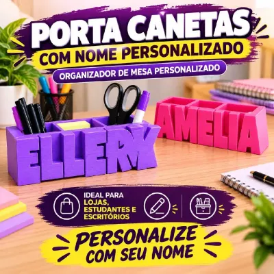 Porta Lápis Personalizado com seu nome - artesanato de JD PRINT 3D