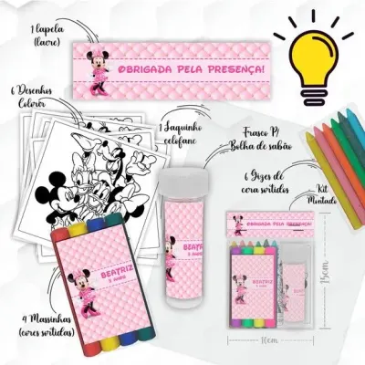 Kit Massinha + Giz + Bolha Minnie Personalizado - artesanato de Mi Papelaria Criativa