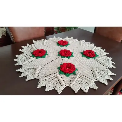 Toalha Redonda Crochê com Flores - artesanato de Mari Crochê feito com carinho!