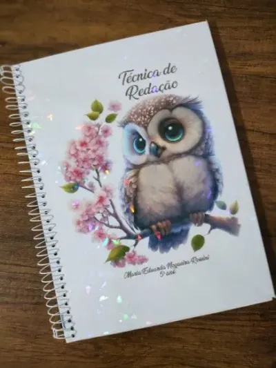 Caderno Capa Dura Grande Espiral 80fls - Coruja - artesanato de Emejhu Personalizados
