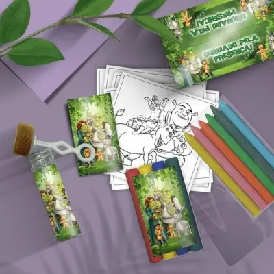 Kit Massinha + Giz + Bolha - Sherek Personalizado - artesanato de Mi Papelaria Criativa