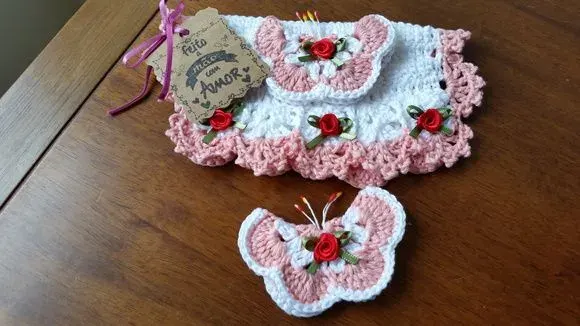 Puxador Fogão Imã Gel. Borboleta Salmão - artesanato de Mari Crochê feito com carinho!