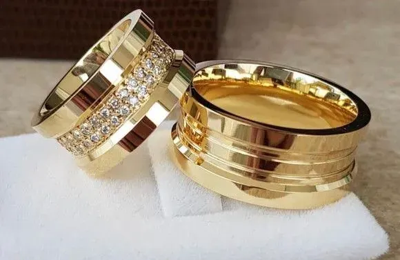 Par Alianças Italiana Moeda Antiga 10mm + Anel Solitário - artesanato de TM JOIAS