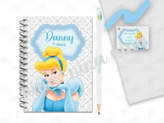 Bloquinho G+lapis Cinderela Personalizado - artesanato de creativitybynina