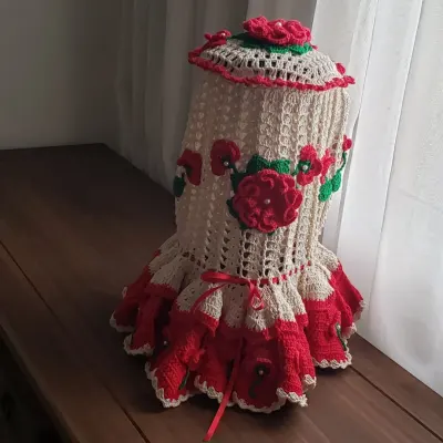 Capa Liquidificador em Crochê - Flores Vermelha - artesanato de Mari Crochê feito com carinho!