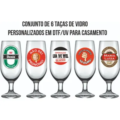 Conjunto de 6Taças de Vidro 300 ml - Cerveja/Shops para Casamentos - artesanato de Kharmo Arts Camisetas e Brindes Personalizados