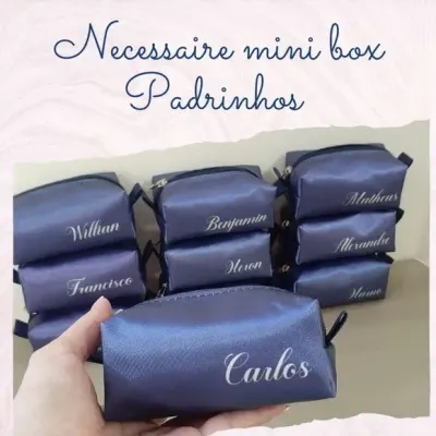 Necessaire Mini Box - Azul e Prata - artesanato de Innovare Studio