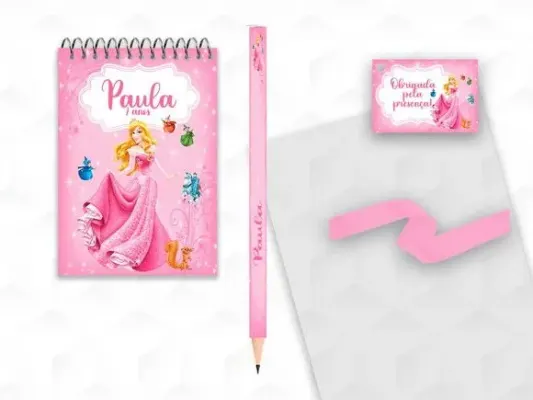 Bloquinho com Lápis Bela Adormecida Personalizado - artesanato de creativitybynina