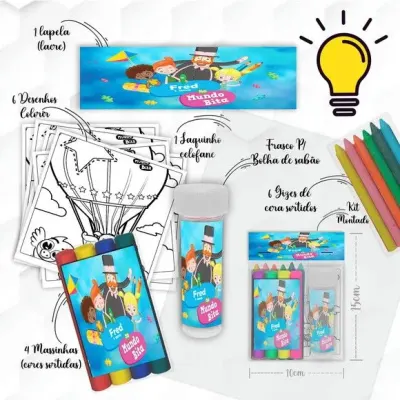 Kit Massinha + Giz + Bolha Mundo Bita Personalizado - artesanato de Mi Papelaria Criativa