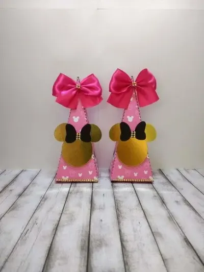 Caixa Cone Minnie Rosa - artesanato de Fina Essência Papelaria Personalizada