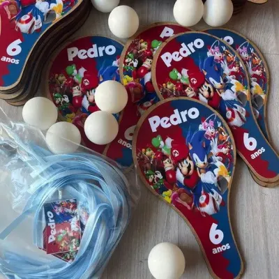 Raquete Ping Pong - Sonic e Mario - artesanato de Mi Papelaria Criativa
