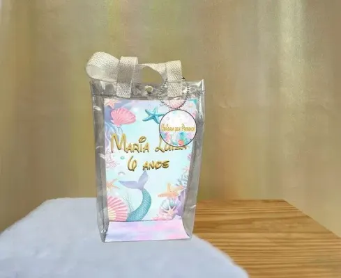 Sacola Transparente Sereia Personalizado - artesanato de Artmanha Lembrancinhas