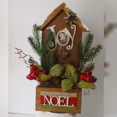 Quadro Floreira de Bancada Natal - Joy - Alegria - artesanato de Flor Seca Casa e Ambiente
