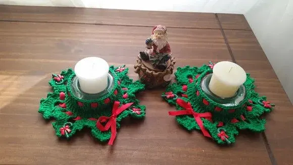 Conjunto de Porta Velas Natalina  Verde Natal - artesanato de Mari Crochê feito com carinho!