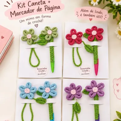 kit caneta + marcador de página - artesanato de Ternurinha Crochê