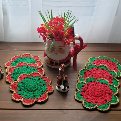 Descanso de Taças em Crochê Natal 06 Unidades - artesanato de Mari Crochê feito com carinho!