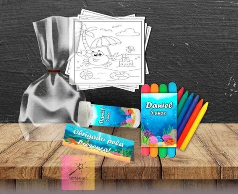 Kit Massinha + Giz + Bolha Fundo do Mar Personalizado - artesanato de Artmanha Lembrancinhas