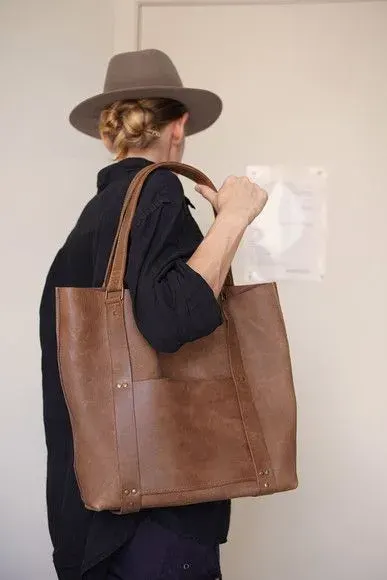 Bolsa Tote Shopper Couro Legitimo Unisex - artesanato de poroda