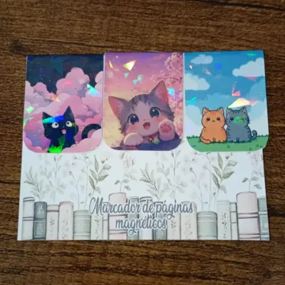 Marcador de Página Magnético Trio 1 - "Gatinhos" - artesanato de Emejhu Personalizados