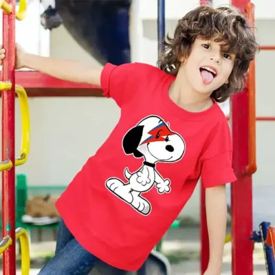Camiseta infantil Snoopy bowie, 100% algodão - artesanato de Lado B Rock Camisetas