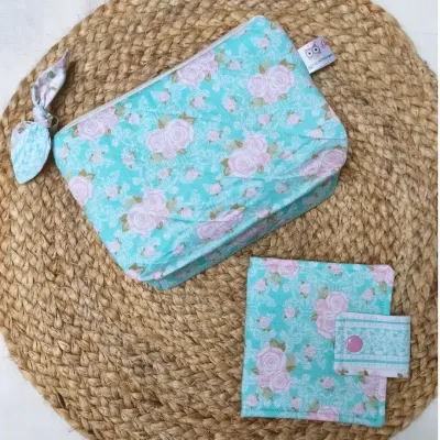 Kit Organizador de Bolsa Artesanal Necessaire + Porta Absorvente - artesanato de Gabi Jodas Ateliê