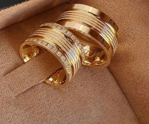 Par Alianças de Noivado Moeda Antiga 10mm + Anel Solitário - artesanato de TM JOIAS
