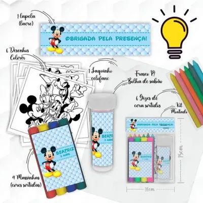 Kit Massinha + Giz + Bolha Mickey Personalizado - artesanato de Mi Papelaria Criativa