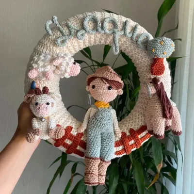 Porta Maternidade Fazendinha Personalizado com Amigurumis em Crochê - artesanato de Crochê com amor BP