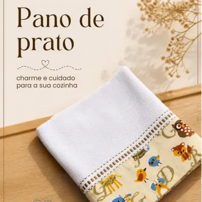 Pano de prato artesanal - com barrado de tecido 15 - artesanato de Djulik